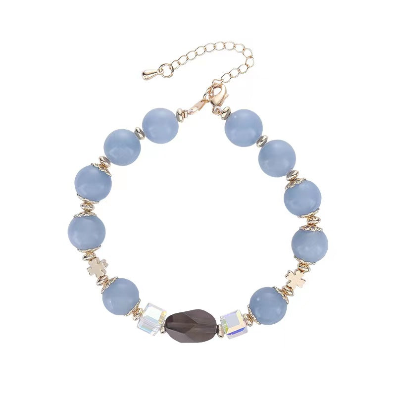 Natural Blue Angelite Smoky Quartz Faceted Design Bracelet -vsl1315