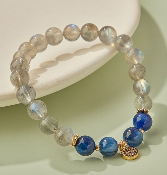 Natural Labradorite & Blue Kyanite Design Bracelet -vsl051