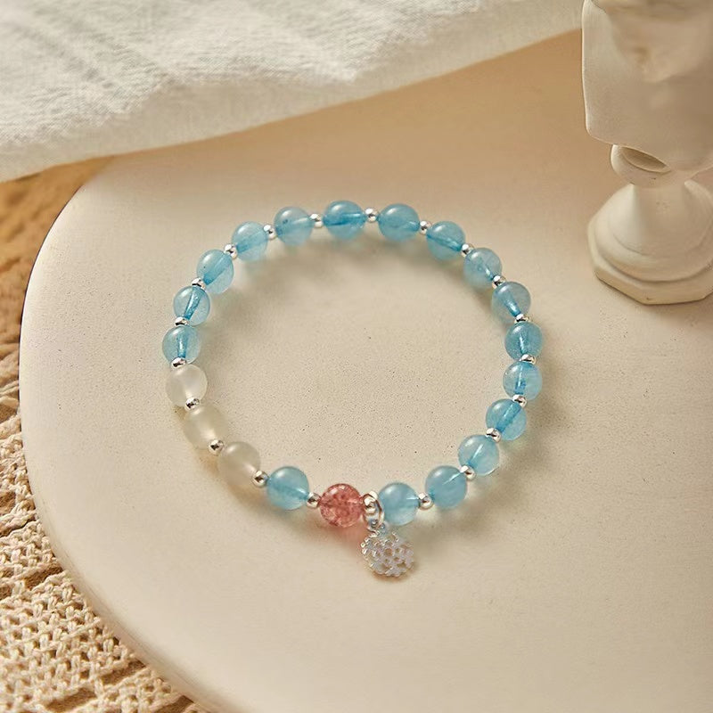 Natural White Moonstone & Aquamarine Design Bracelet-vsl844