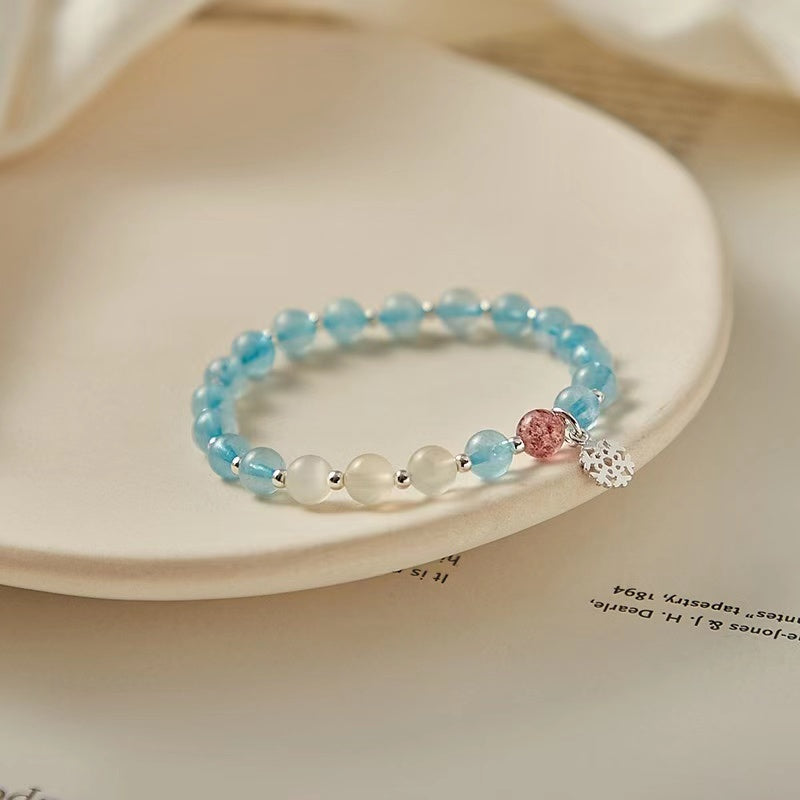 Natural White Moonstone & Aquamarine Design Bracelet-vsl844