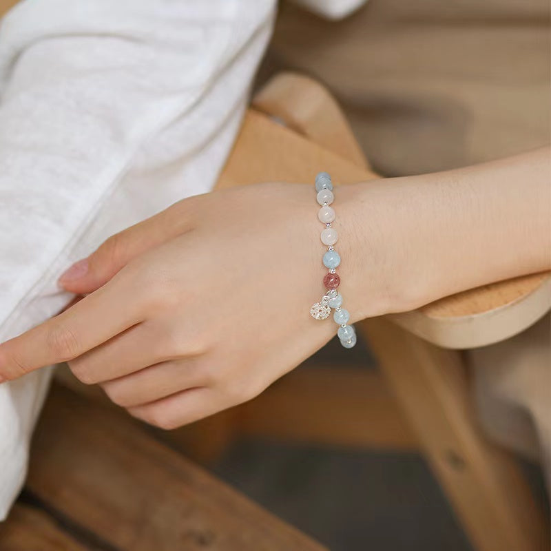 Natural White Moonstone & Aquamarine Design Bracelet-vsl844