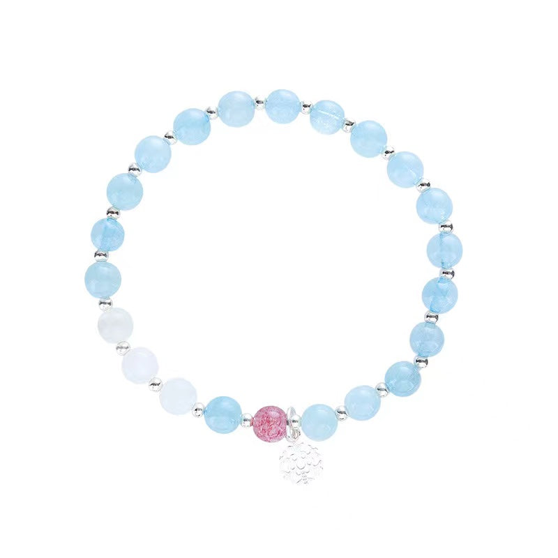 Natural White Moonstone & Aquamarine Design Bracelet-vsl844