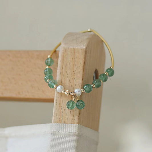 Natural Green Strawberry Quartz with Freshwater Pearl Design Bracelets -vsl863