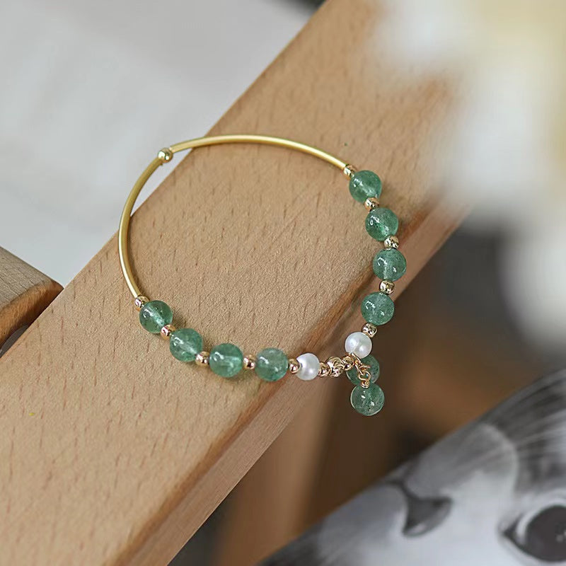 Natural Green Strawberry Quartz with Freshwater Pearl Design Bracelets -vsl863