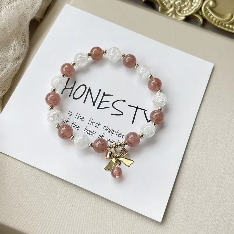 Natural Strawberry Quartz & Crack Clear Quartz Crystal Design Bracelet -vsl1238