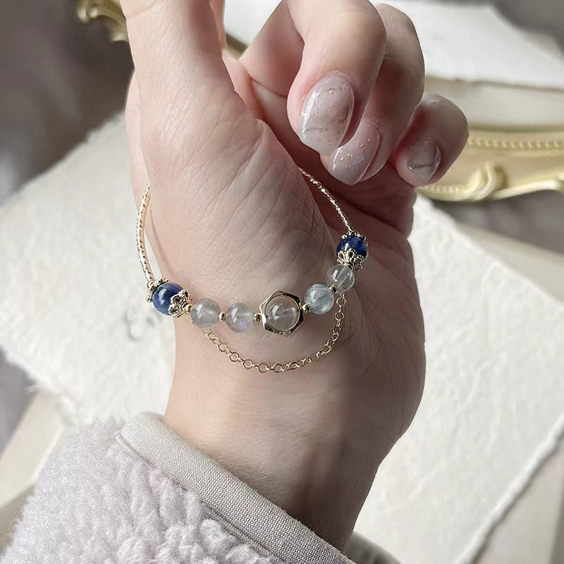 Natural Labradorite & Kyanite Adjustable Design Bracelet -vsl1264