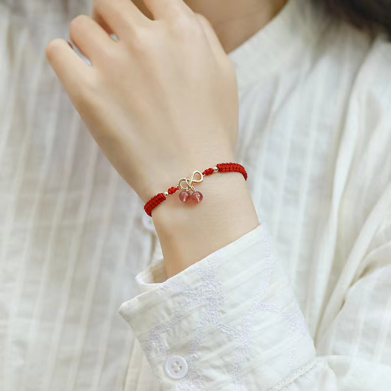 Natural Strawberry Quartz Rope Bracelet Adjustable Design Bracelet -vsl509