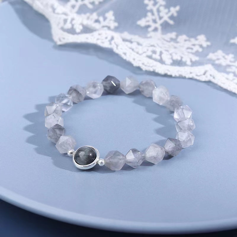 Natural Cloudy Quartz & Faceted Eagle Eyes Design Bracelet -vsl347