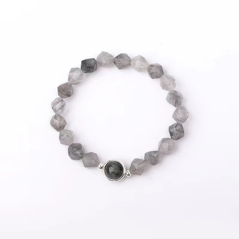 Natural Cloudy Quartz & Faceted Eagle Eyes Design Bracelet -vsl347