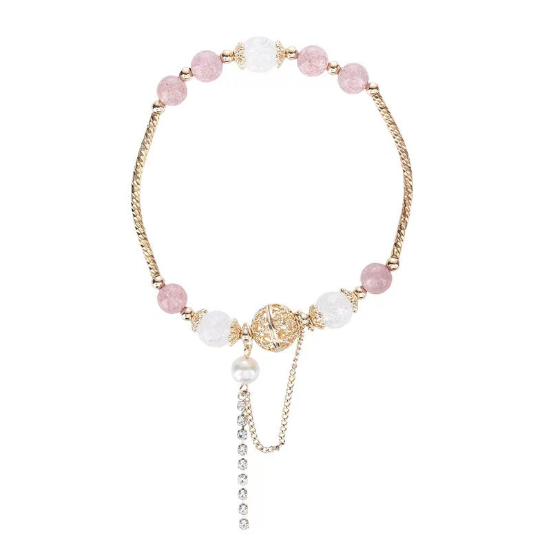 Natural Strawberry Quartz & Crack Clear Quartz Crystal Design Bracelet -vsl1306