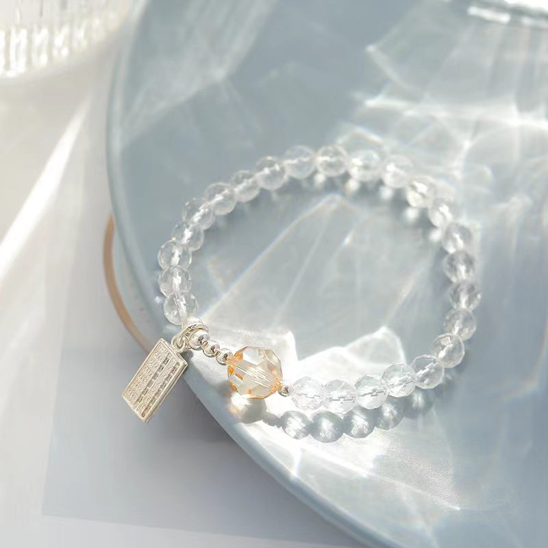 Natural Faceted Clear Quartz & Austria Crystal Design Bracelet -vsl747