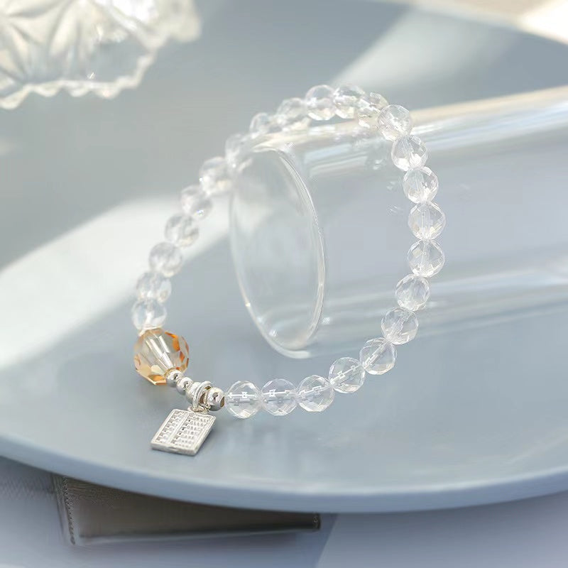 Natural Faceted Clear Quartz & Austria Crystal Design Bracelet -vsl747