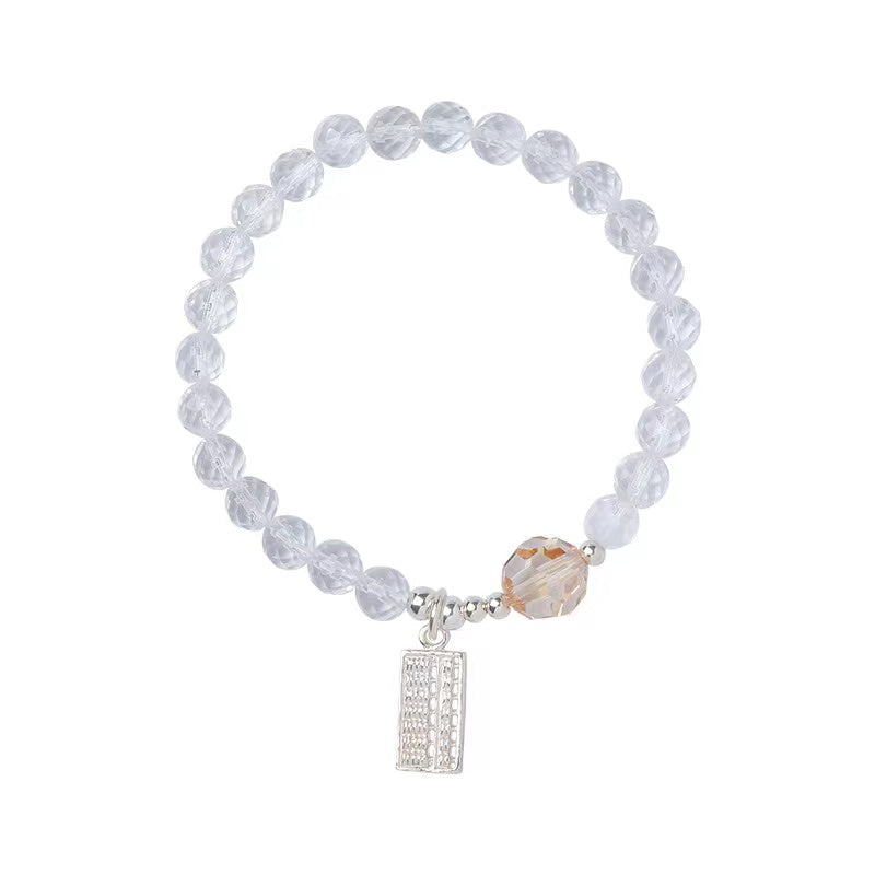 Natural Faceted Clear Quartz & Austria Crystal Design Bracelet -vsl747