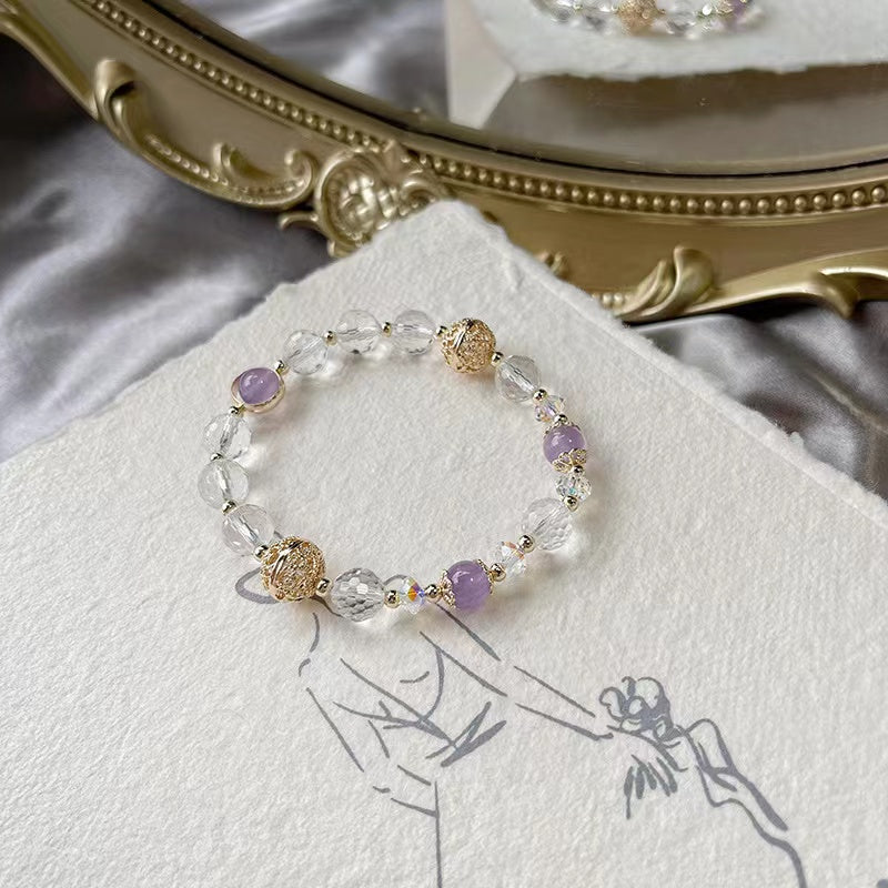 Natural Faceted Clear Quartz & Lavender Amethyst Design Bracelet -vsl1172