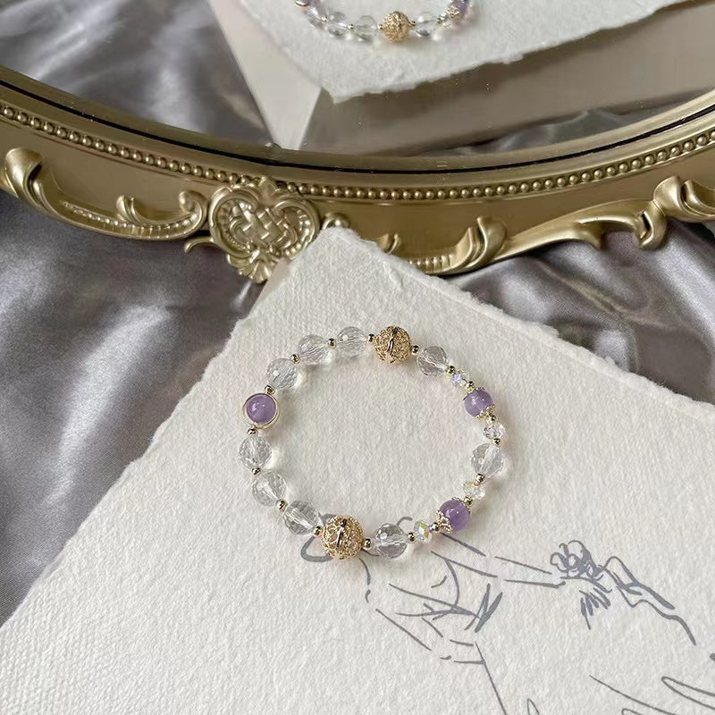 Natural Faceted Clear Quartz & Lavender Amethyst Design Bracelet -vsl1172