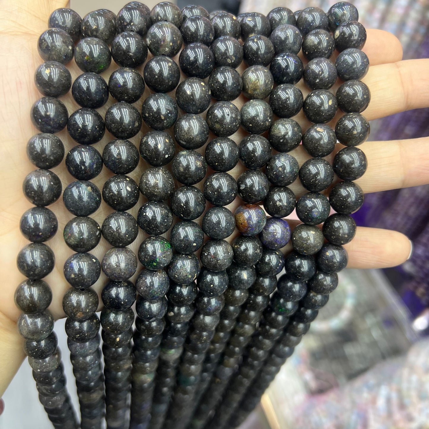 Natural Black Opal Australia Opal Round Smooth beads Energy Healing Gemstone Loose Beads for DIY Jewelry Making Design AAA Quality