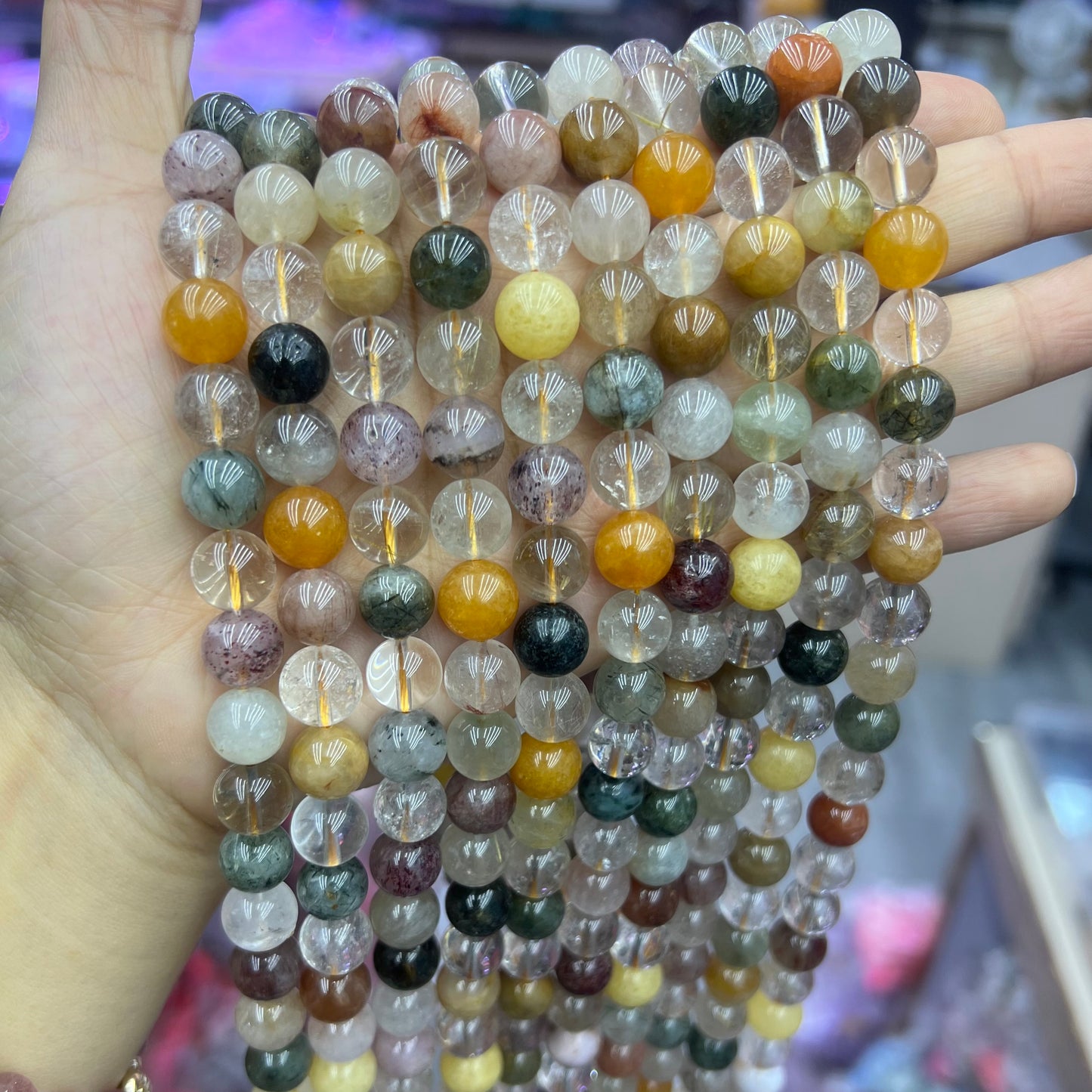 Natural Multi Color Rutilated Quartz Round Smooth beads Energy Healing Gemstone Loose Beads for DIY Jewelry Making Design AAA Quality 6mm 8mm 10mm 12mm