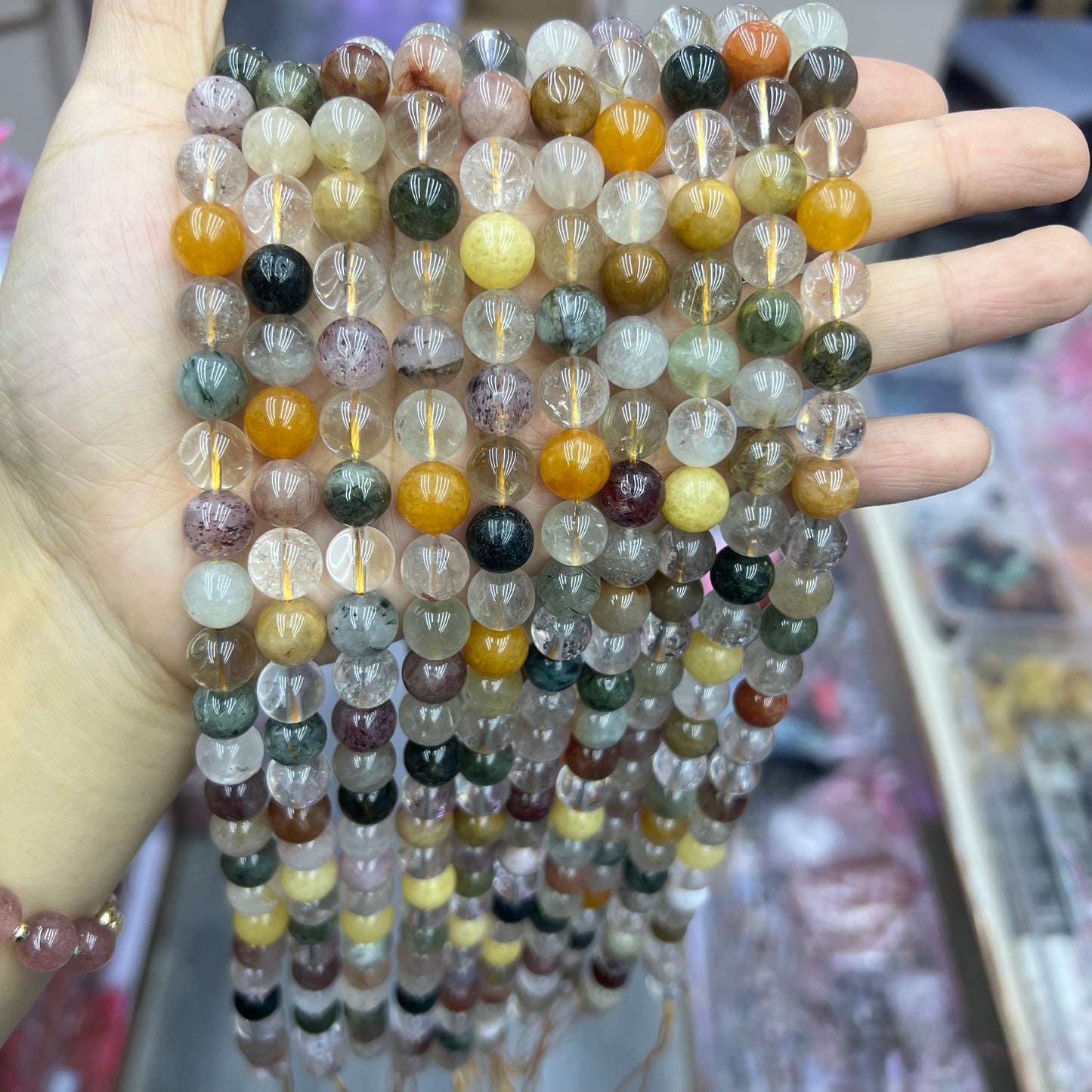 Natural Multi Color Rutilated Quartz Round Smooth beads Energy Healing Gemstone Loose Beads for DIY Jewelry Making Design AAA Quality 6mm 8mm 10mm 12mm