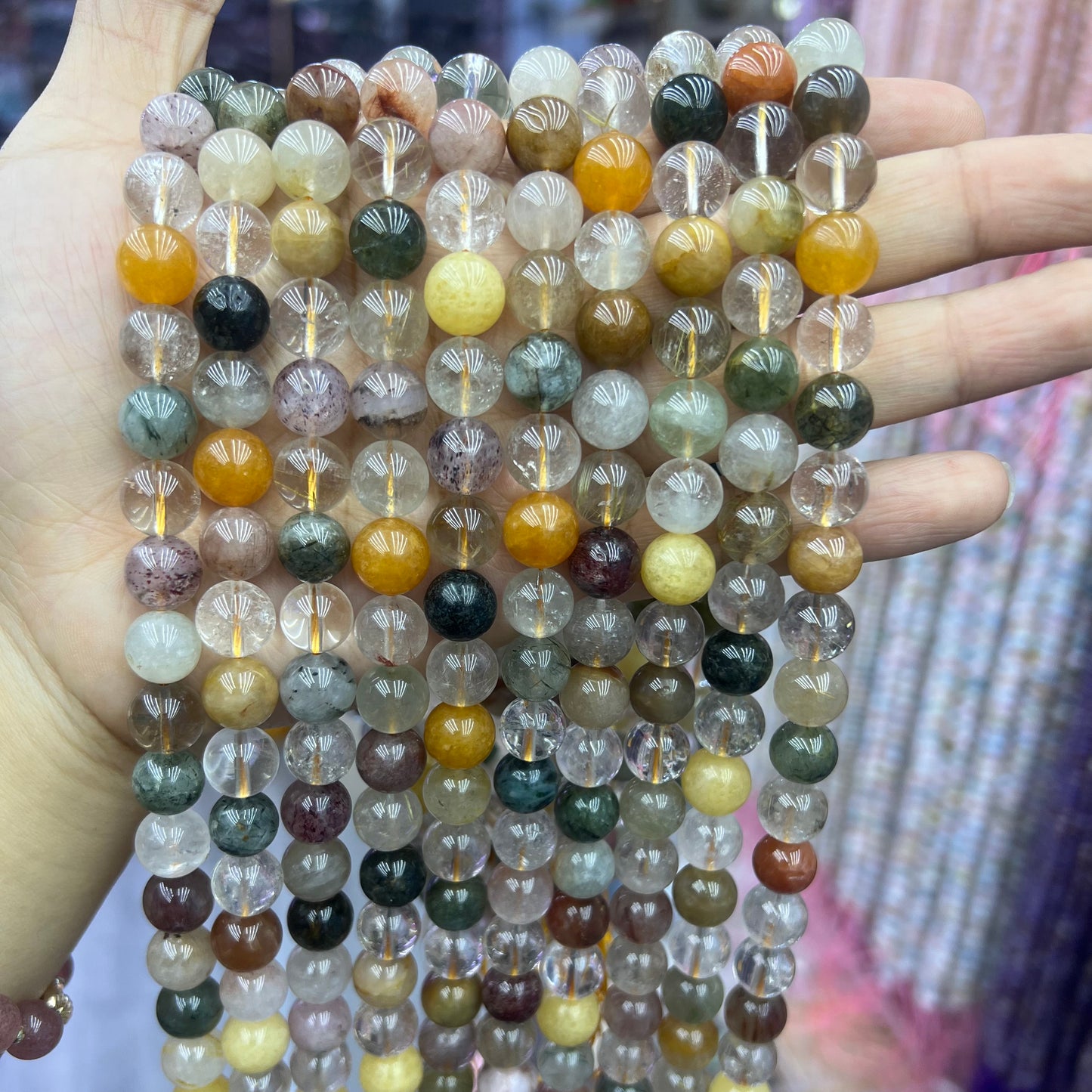 Natural Multi Color Rutilated Quartz Round Smooth beads Energy Healing Gemstone Loose Beads for DIY Jewelry Making Design AAA Quality 6mm 8mm 10mm 12mm