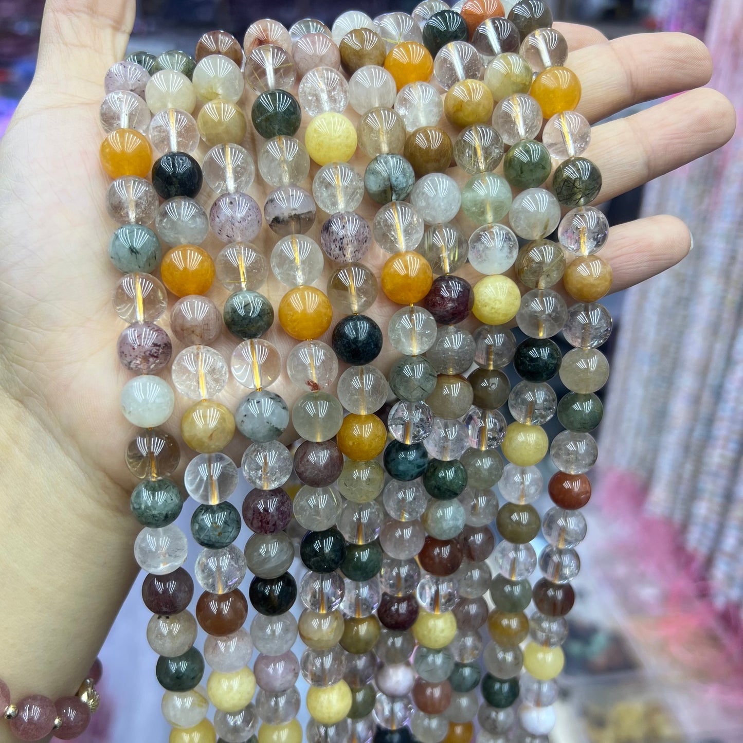 Natural Multi Color Rutilated Quartz Round Smooth beads Energy Healing Gemstone Loose Beads for DIY Jewelry Making Design AAA Quality 6mm 8mm 10mm 12mm