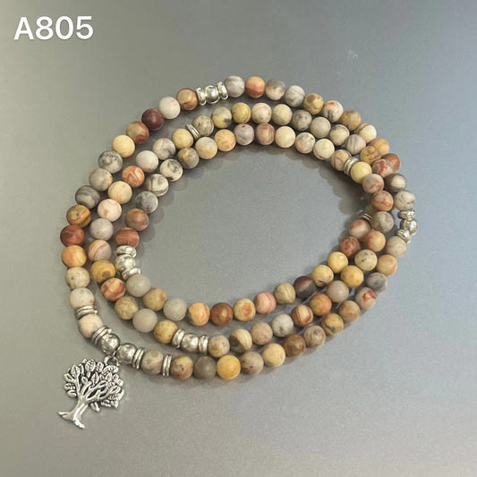 Natural matte Crazy Lace Agate 108 beads Necklace A805