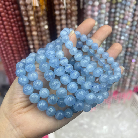 Natural Aquamarine AAAAA High Quality Gemstone Crystal Healing Stretch Beads Bracelet 8mm 10mm 12mm