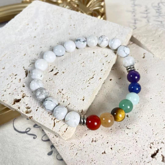 Natural 7 Chakras with Howlite Healing Bracelets 8mm