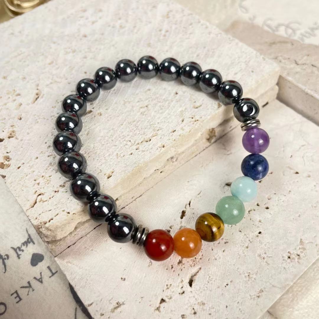 Natural 7 Chakras with Hematite Healing Bracelets 8mm