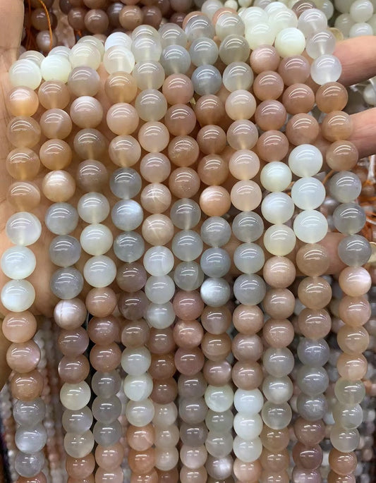 Natural Multi Moonstone Round Smooth Beads Healing Gemstone Loose Beads For DIY Jewelry Making AAA Quality