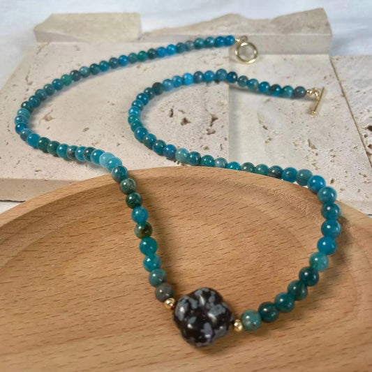 Natural Apatite & Snowflake Necklace Gold Color OT Lock