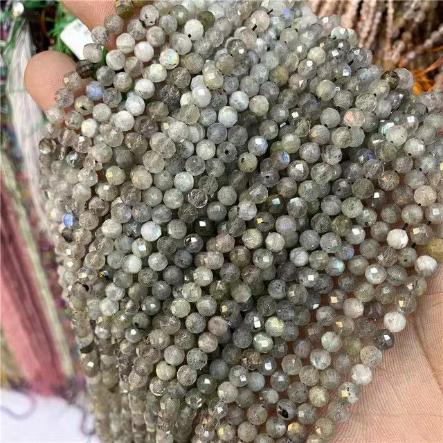 Natural Small Size Faceted Round Beads Gemstone Crystal Loose Beads For DIY Jewelry Making Design 2/3/4mm 15.5”