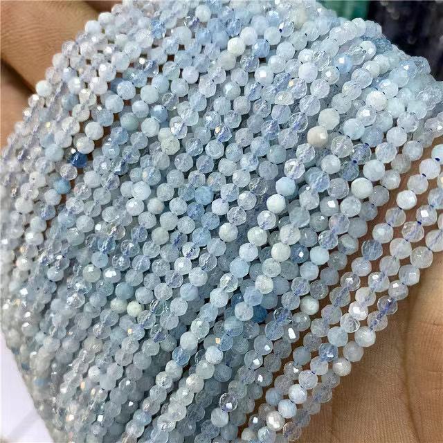 Natural Small Size Faceted Round Beads Gemstone Crystal Loose Beads For DIY Jewelry Making Design 2/3/4mm 15.5”