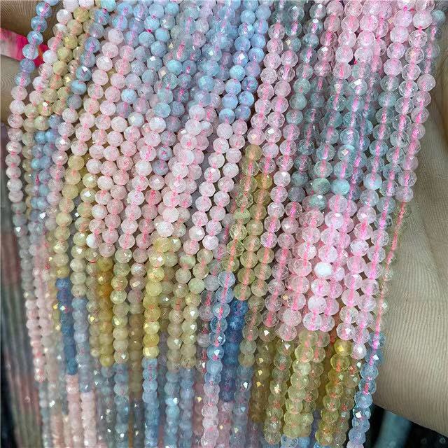 Natural Small Size Faceted Round Beads Gemstone Crystal Loose Beads For DIY Jewelry Making Design 2/3/4mm 15.5”