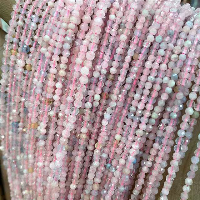 Natural Small Size Faceted Round Beads Gemstone Crystal Loose Beads For DIY Jewelry Making Design 2/3/4mm 15.5”