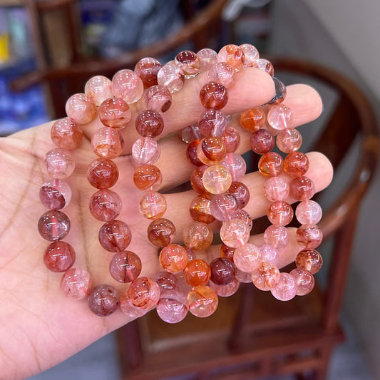 Natural Hematoid Quartz Fire Quartz Healing Stretch Beads Bracelet