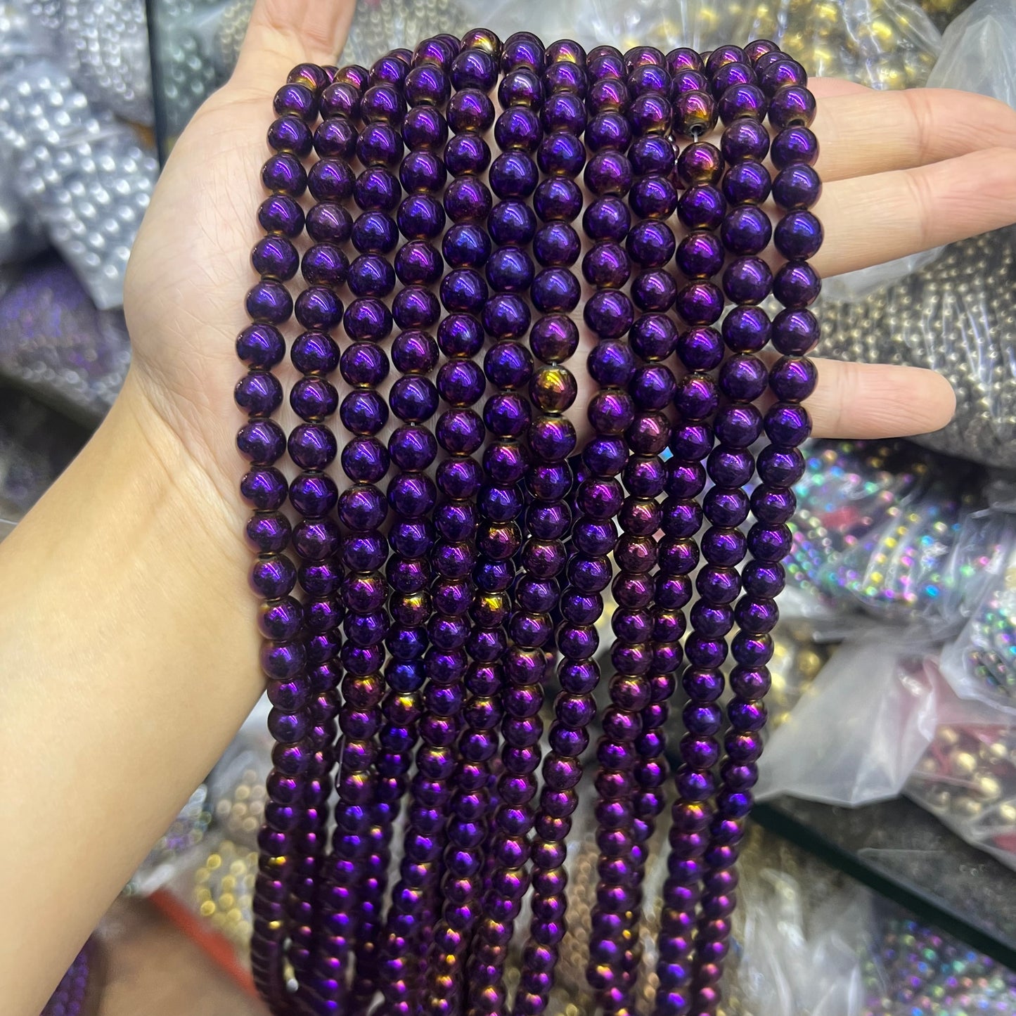 Natural Purple Aura Hematite Round Energy Healing Gemstone Loose Beads For DIY Jewelry Making Design