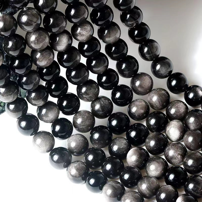 Natural Sliver Obsidian Round Smooth beads Energy Healing Gemstone Loose Beads for DIY Jewelry Making Design AAA Quality 6mm 8mm 10mm 12mm 14mm