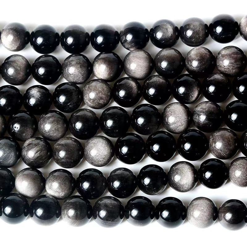 Natural Sliver Obsidian Round Smooth beads Energy Healing Gemstone Loose Beads for DIY Jewelry Making Design AAA Quality 6mm 8mm 10mm 12mm 14mm