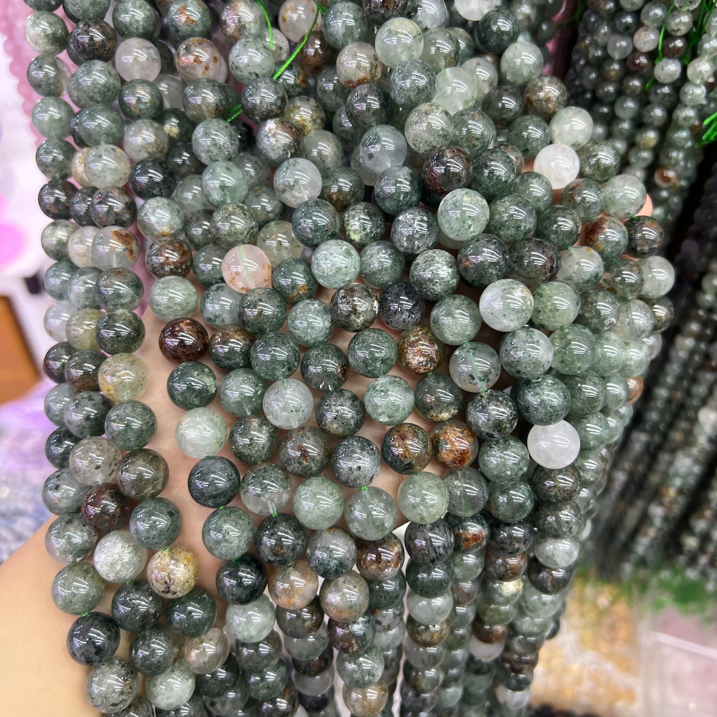 Natural Green Phantom Quartz Round Smooth beads Energy Healing Gemstone Loose Beads for DIY Jewelry Making Design AAA Quality  6mm 8mm 10mm 12mm