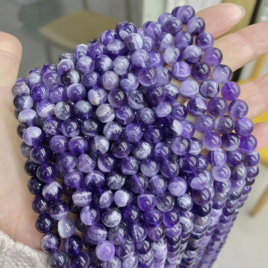 Natural Dreamy Amethyst Round Smooth Beads Healing Gemstone Loose Beads For DIY Jewelry Making AAA Quality