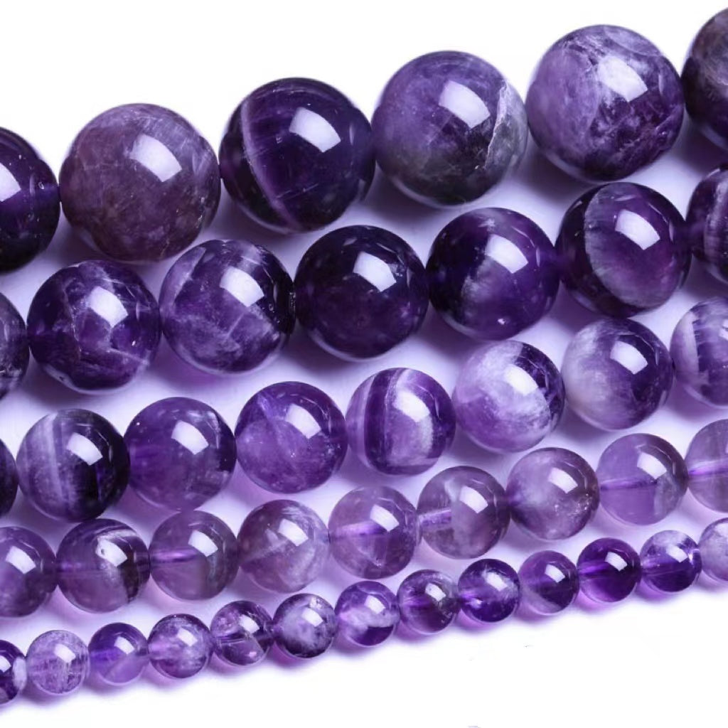 Natural Dreamy Amethyst Round Smooth Beads Healing Gemstone Loose Beads For DIY Jewelry Making AAA Quality