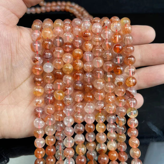 Natural Hematoid Quartz Fire Quartz Round Beads Energy Gemstone Loose Beads For DIY Jewelry Making Design AAA Quality