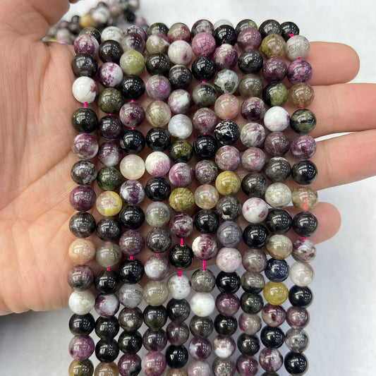 Natural Multi Tourmaline Round Beads Energy Gemstone Loose Beads For DIY Jewelry Making Design AAA Quality