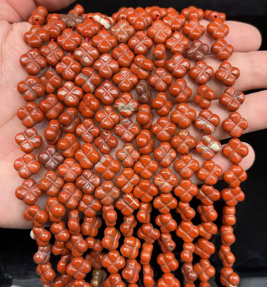 Natural Red Jasper Clover Shape Lucky Energy Gemstone Loose Beads DIY Jewelry Making Design AAA Quality