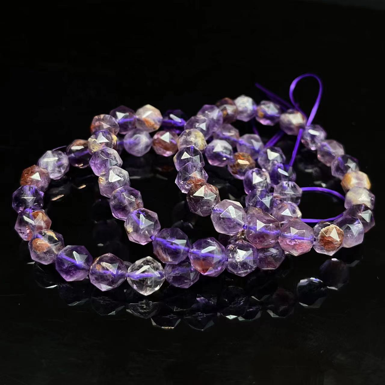 Natural Purple Phantom Quartz Star Faceted Crystal Healing Stretch Beads Bracelet 8mm 10mm