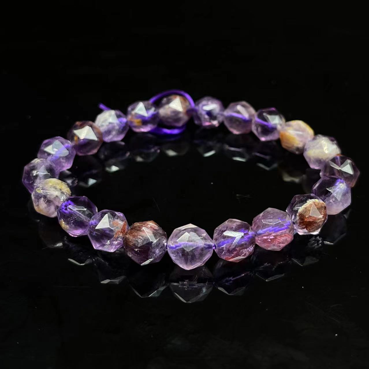 Natural Purple Phantom Quartz Star Faceted Crystal Healing Stretch Beads Bracelet 8mm 10mm