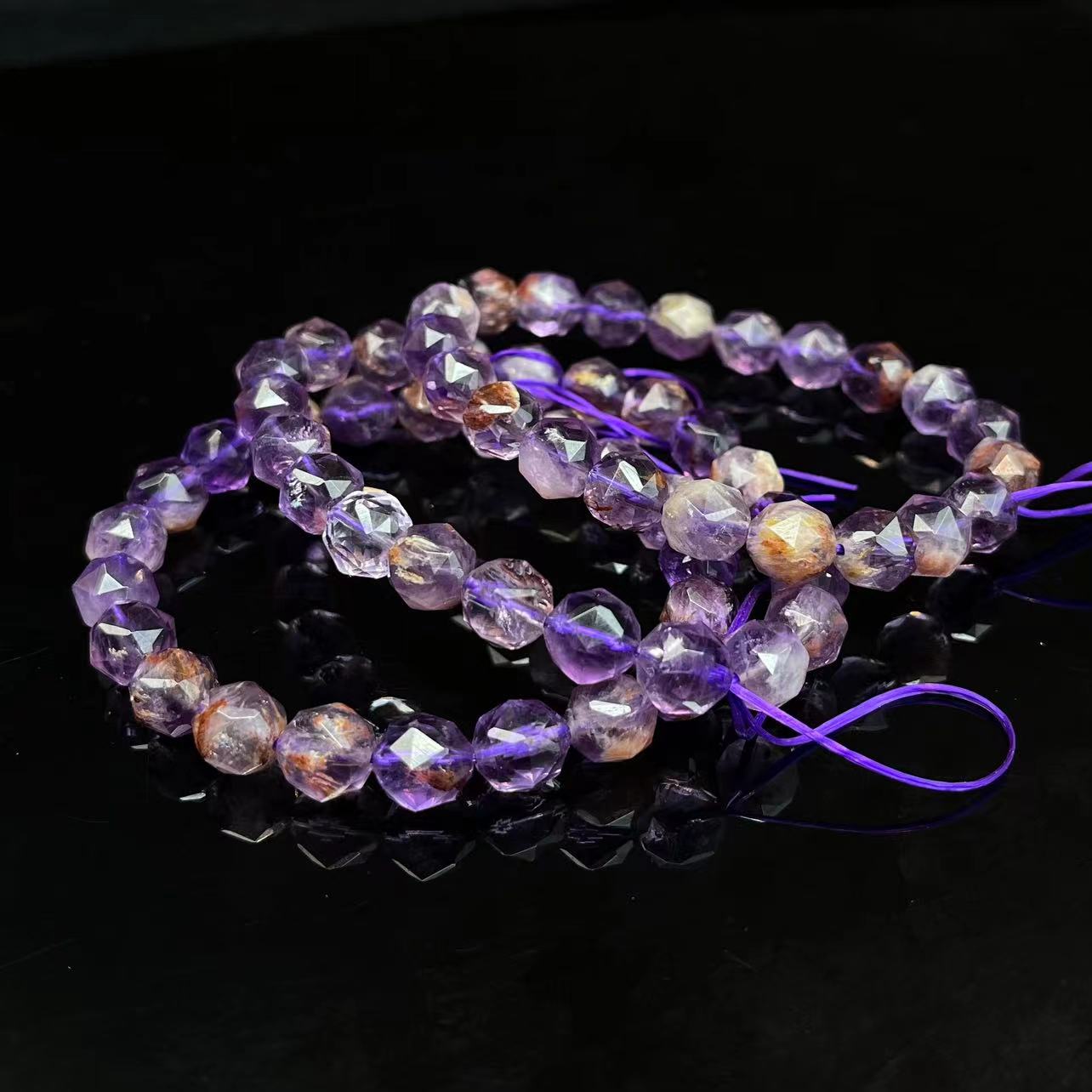 Natural Purple Phantom Quartz Star Faceted Crystal Healing Stretch Beads Bracelet 8mm 10mm