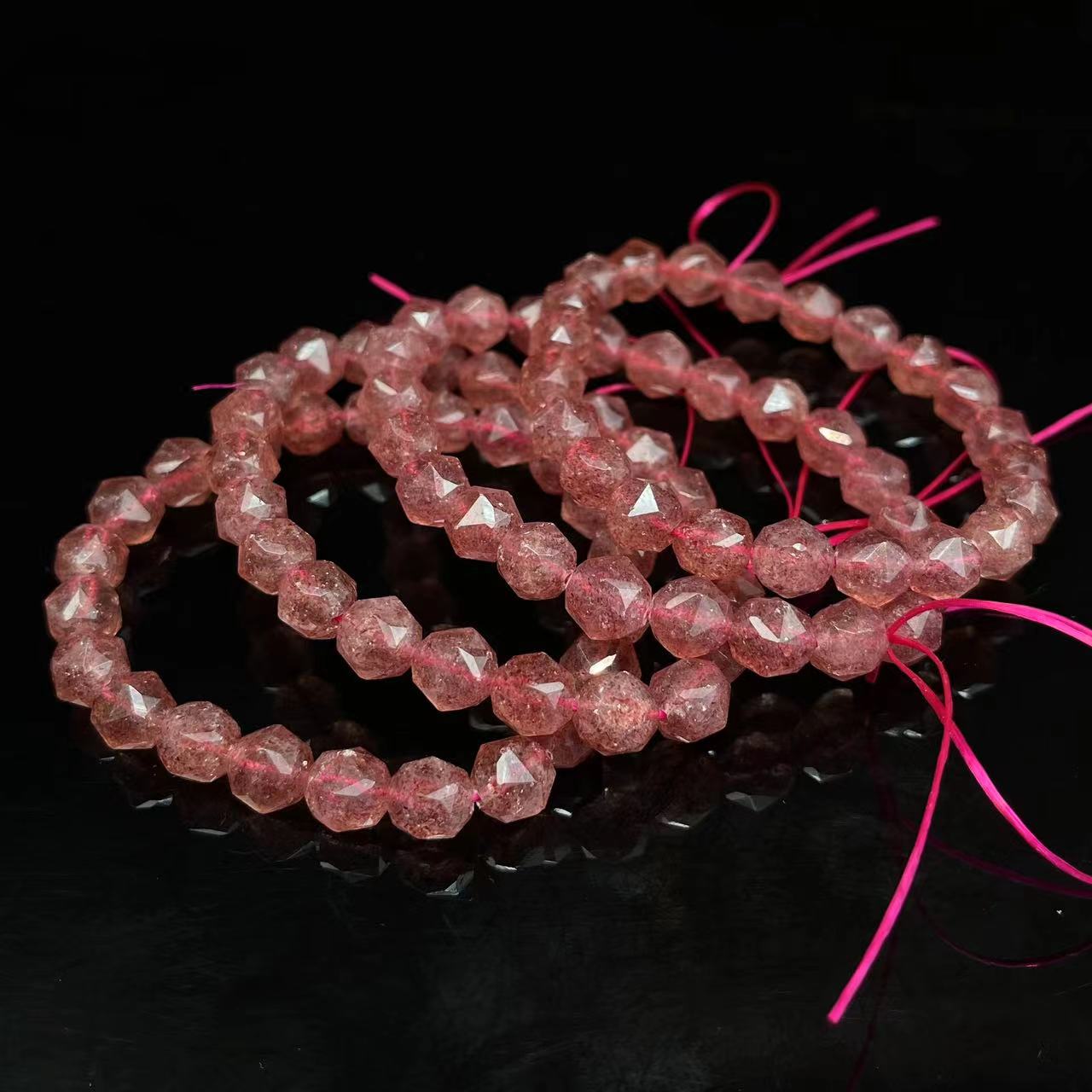 Natural Strawberry Quartz Star Faceted Crystal Healing Stretch Beads Bracelet 8mm 10mm