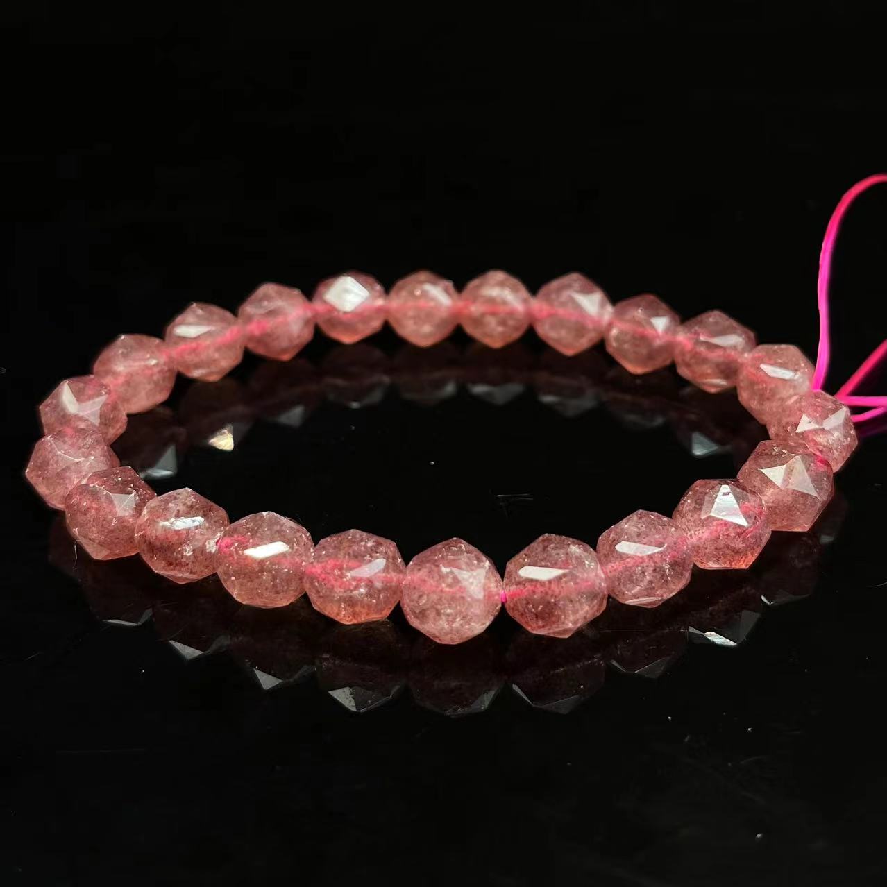 Natural Strawberry Quartz Star Faceted Crystal Healing Stretch Beads Bracelet 8mm 10mm