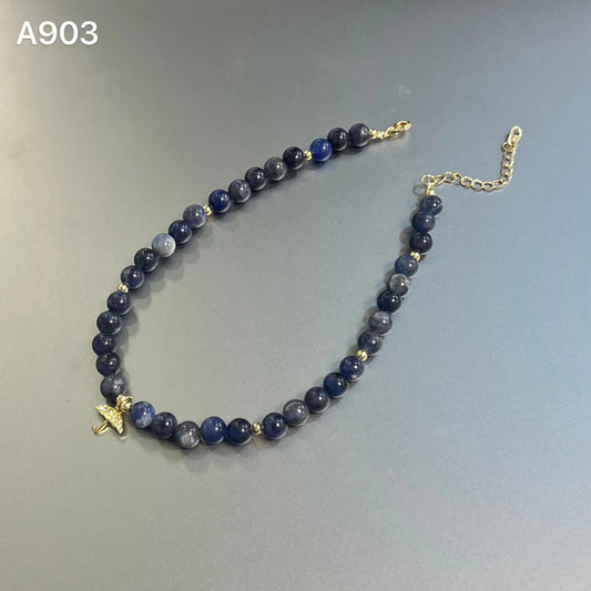 Natural Sodalite Jasper Anklet Adjustable Cooper Gold Color Plated Accessory A903